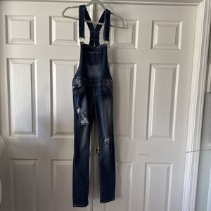Denim Overalls Jr Womens Sz 3 Distressed Skinny Y2K Edgy Grunge Ripped E Girl